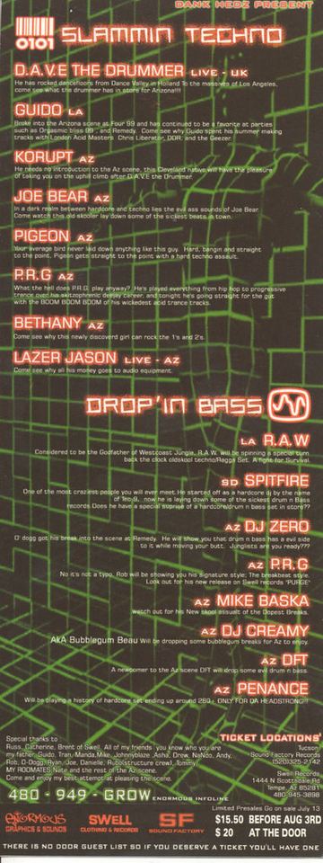 Slammin Techno flyer, Tucson, Date unknown