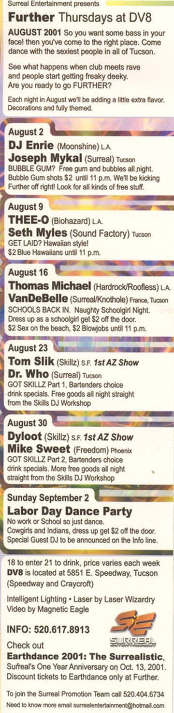 Further flyer, DV8, Tucson, August 2001