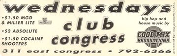 Wednesdays flyer, Club Congress (311 East Congress), Tucson, Date unknown