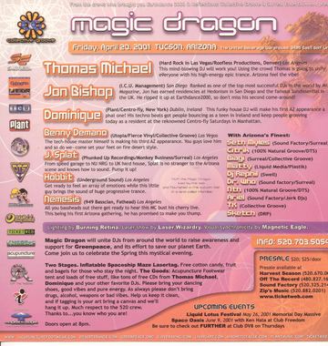 Magic Dragon flyer, United Beverage Warehouse, Tucson, April 20, 2001
