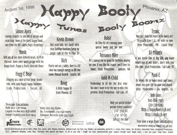 Happy Booty flyer, Phoenix, August 1, 1998