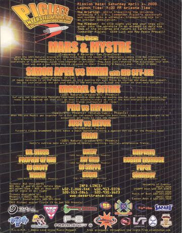 Piglet's Interstellar Adventures flyer, Arizona, April 1, 2000