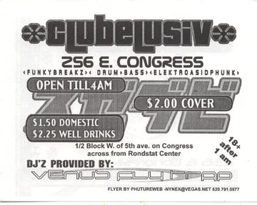 Clubelusiv flyer, Clubelusiv, 256 E. Congress, Arizona, Date unknown