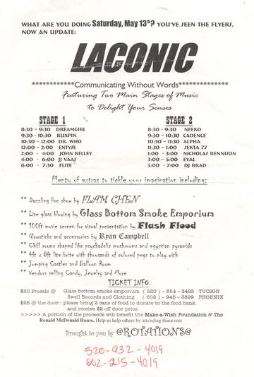 LACONIC flyer, Arizona, May 13, 2000