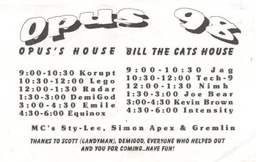 OPUS 98 flyer, Opus's House, Arizona, 1998