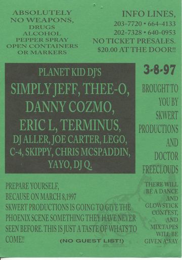 Planet Kid DJ's flyer, Arizona, March 8, 1997