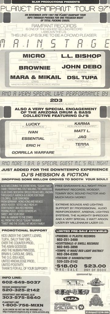 Planet Rampant Tour 97 flyer, Phoenix, November 29, 1997