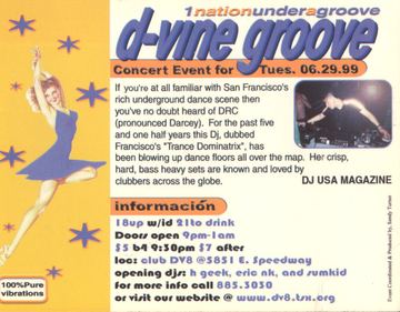 d-vine groove flyer, club DV8, Tucson, June 29, 1999