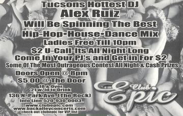 Club Epic flyer, Club Epic, Tucson, Date unknown
